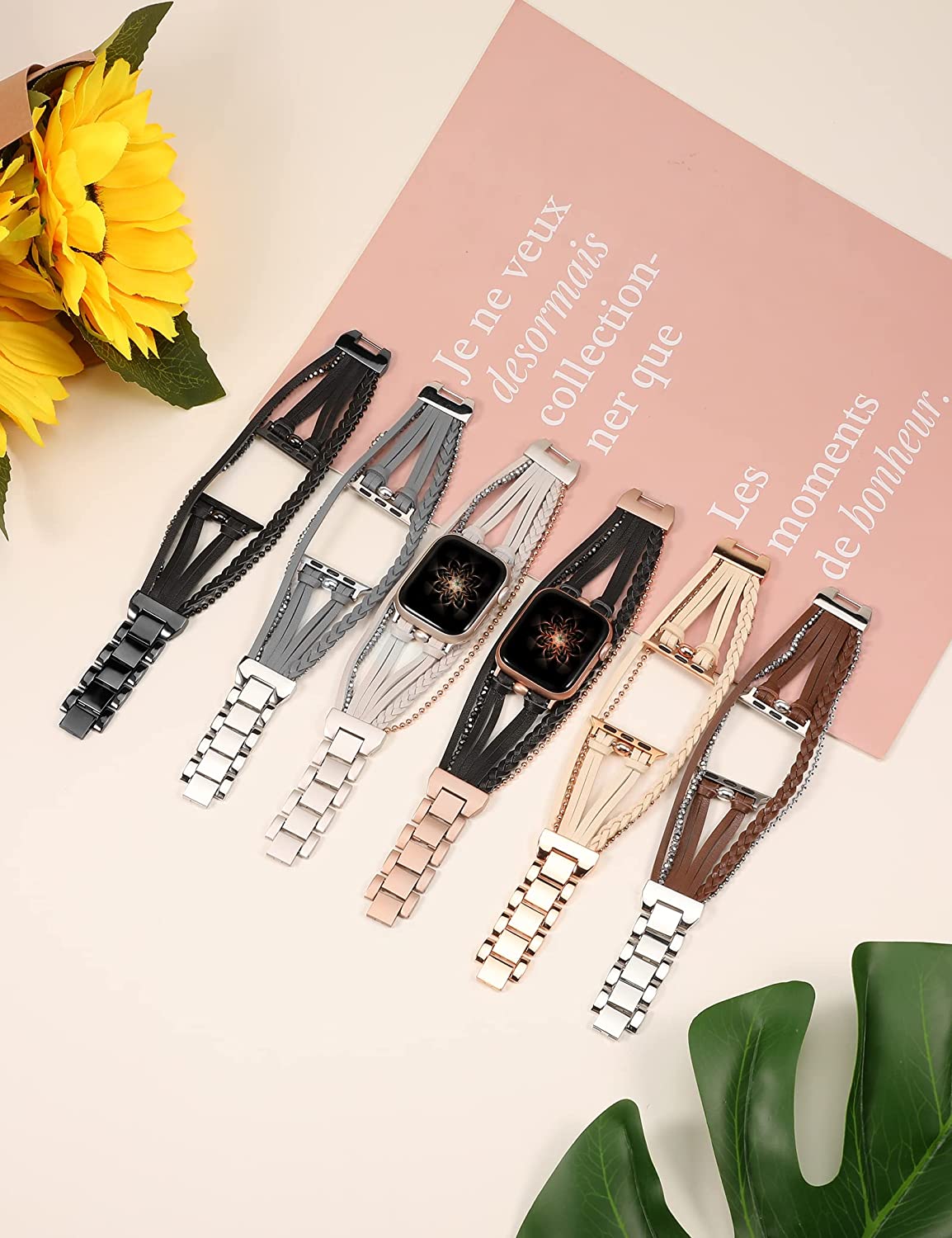 Wearlizer Posh Leather Bands Compatible With Apple Watch Band 41mm 40mm 38mm Women, Boho Handmade Braided Beads Bracelets Multilayer Wrap Jewelry Strap For iwatch Series Ultra 8 7 6 5 4 3 2 1 Se - Image 6